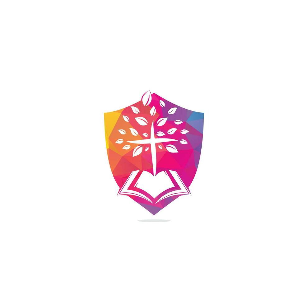 design do logotipo da igreja da árvore cruzada da bíblia. logotipo da igreja bíblica vetor