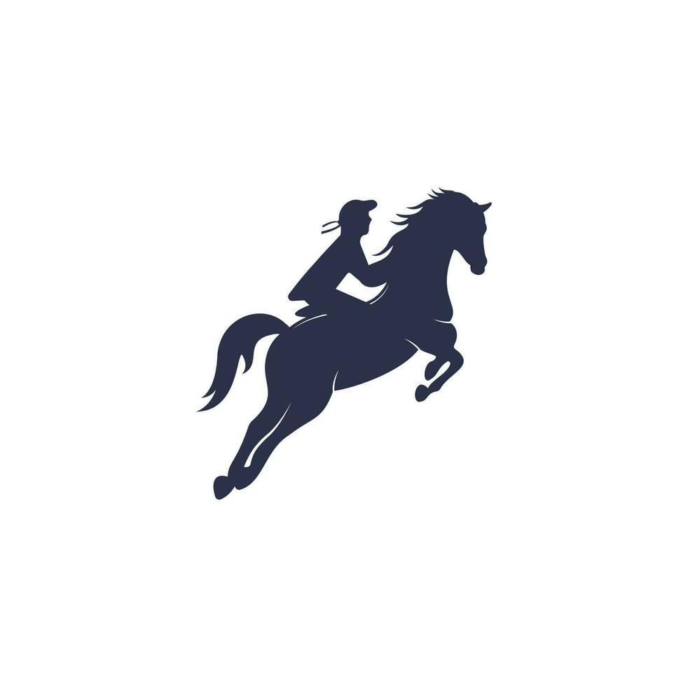 cavalo de corrida com ícones de design de logotipo de jóquei. logotipo do esporte equestre. jóquei cavalgando cavalo pulando. logotipo de equitação. vetor