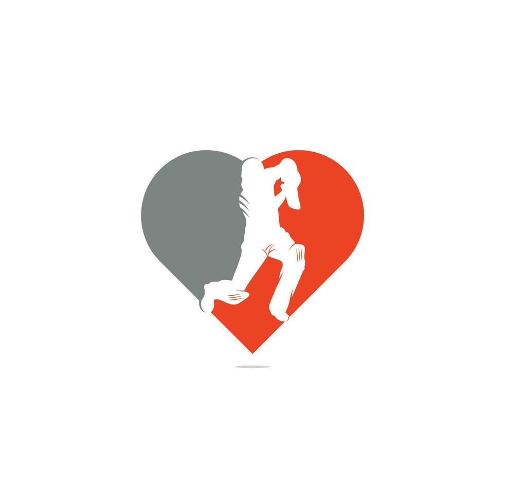batedor jogando logotipo do conceito de forma de coração de críquete. logotipo da competição de críquete. personagem de críquete estilizado para design de site. campeonato de críquete. vetor