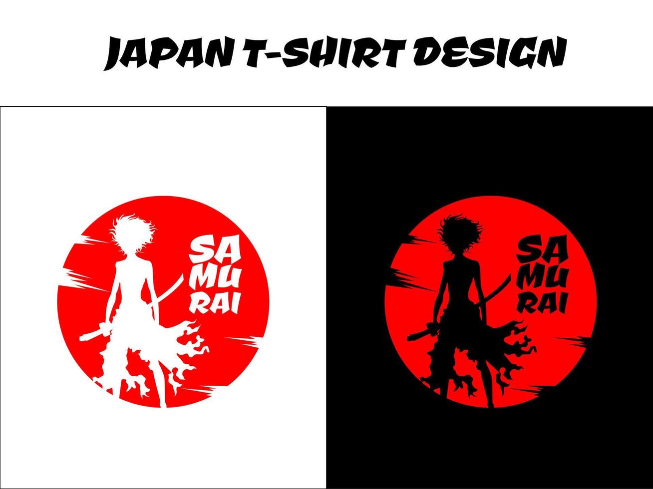 vetor de samurai feminino para o conceito de camiseta de design, samurai urbano, samurai de silhueta, design de camiseta japonesa, design de tema japonês, ilustração vetorial de samurai