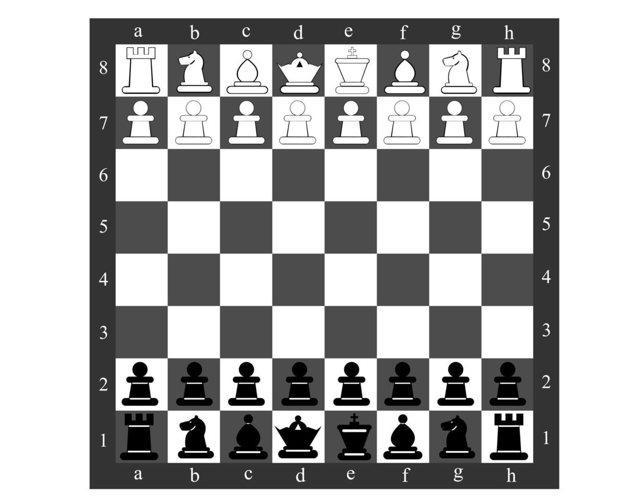 tabuleiro de xadrez com peças de xadrez em um fundo branco vetor