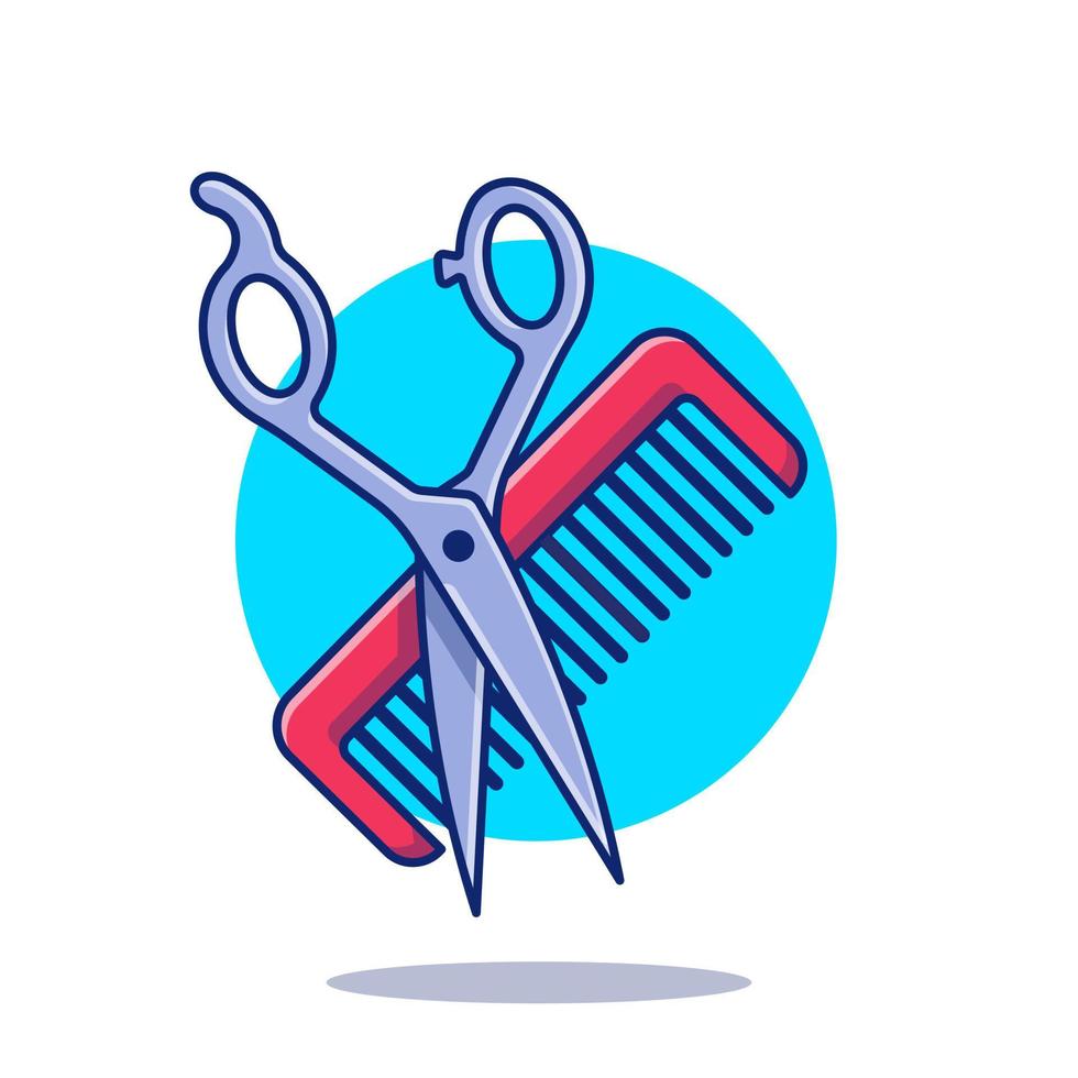 tesoura de barbear com ilustração de ícone de vetor de desenho de pente. conceito de ícone de ferramentas de barbearia isolado vetor premium. estilo cartoon plana