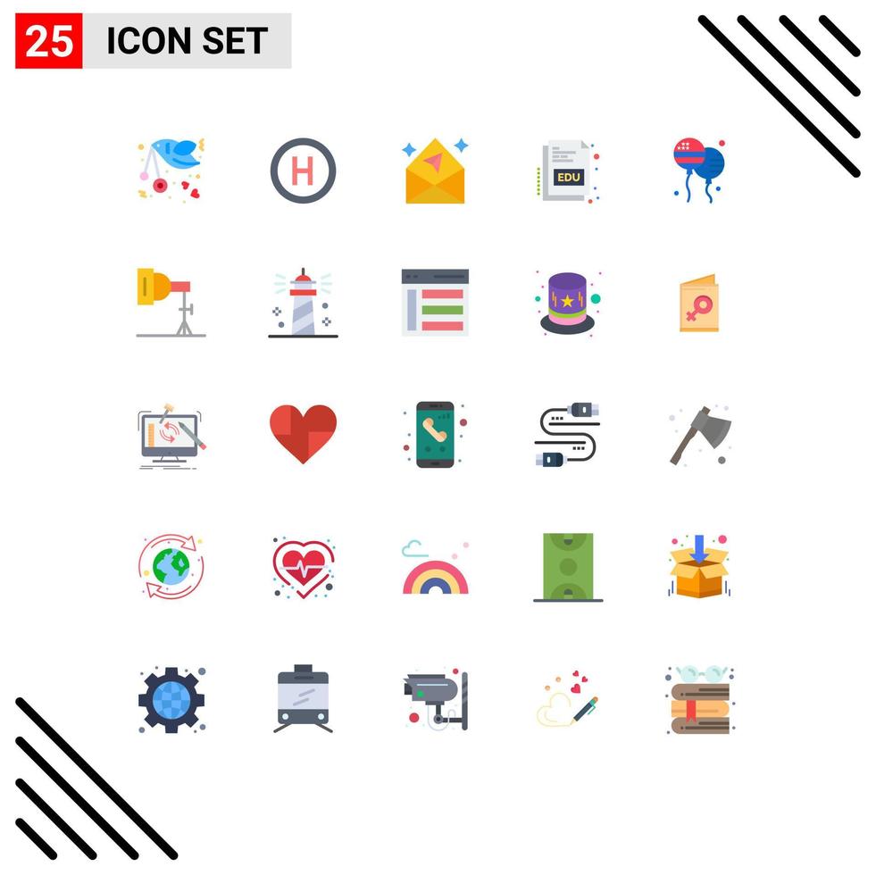 conjunto moderno de 25 cores planas e símbolos, como bloons, livro de educação de flechas on-line, elementos de design vetorial editáveis vetor