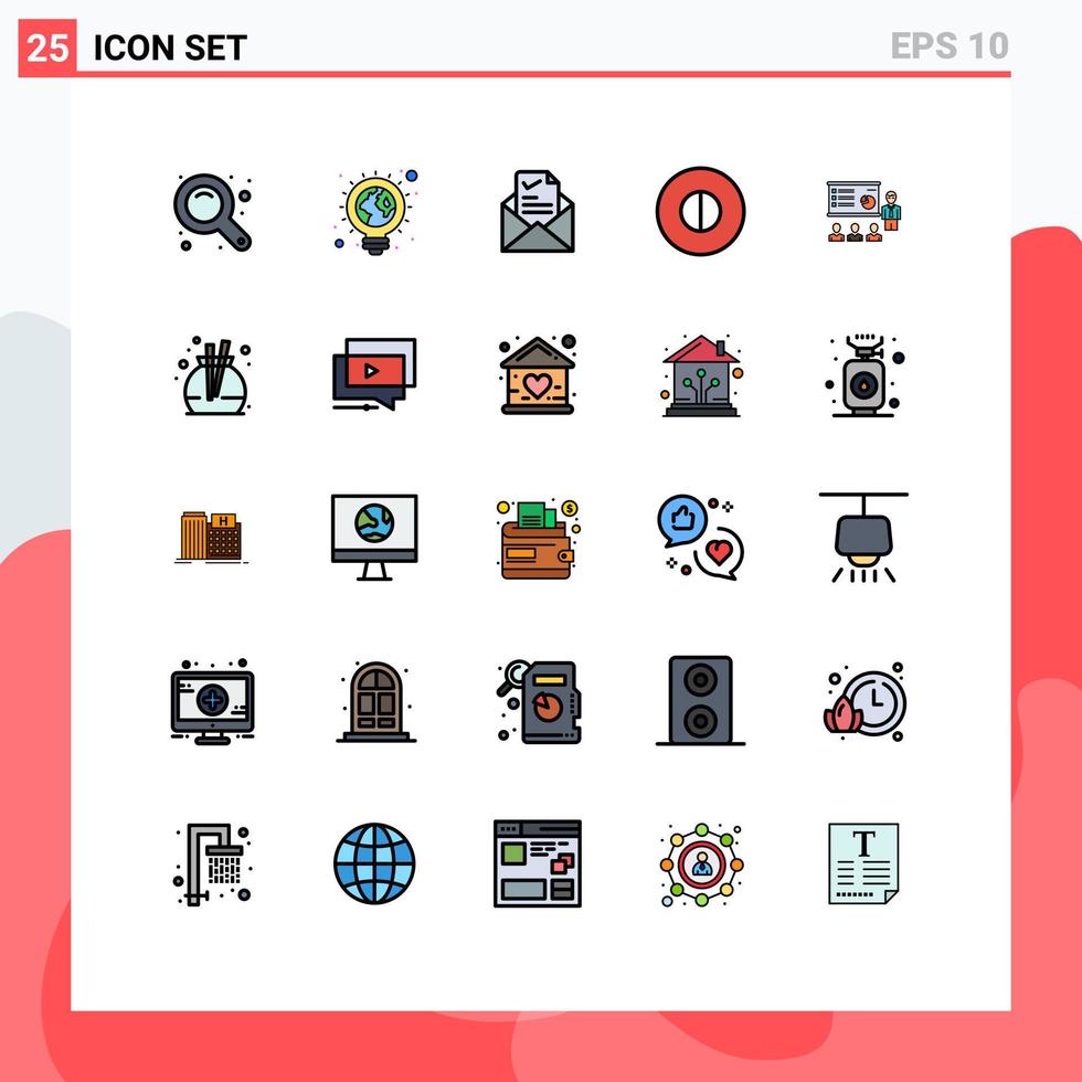 25 cores planas de linha cheia de vetores temáticos e símbolos editáveis de símbolos analíticos crenças de correio bons elementos de design de vetores editáveis