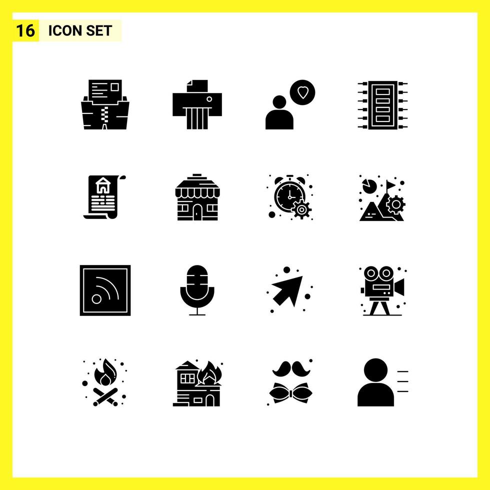 16 interface do usuário pacote de glifos sólidos de sinais e símbolos modernos de propriedade conectar homem elementos de design de vetores editáveis de hardware de computador