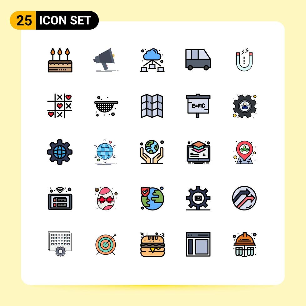 conjunto de 25 símbolos de ícones de interface do usuário modernos sinais para família de mídia de microônibus ímã van nuvem elementos de design de vetores editáveis