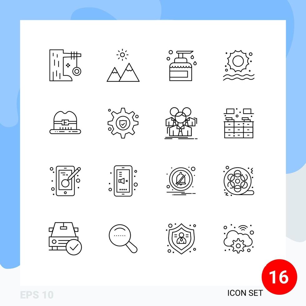 pacote de ícones de vetores de estoque de 16 sinais e símbolos de linha para elementos de design de vetores editáveis de produtos de praia de pico do sol
