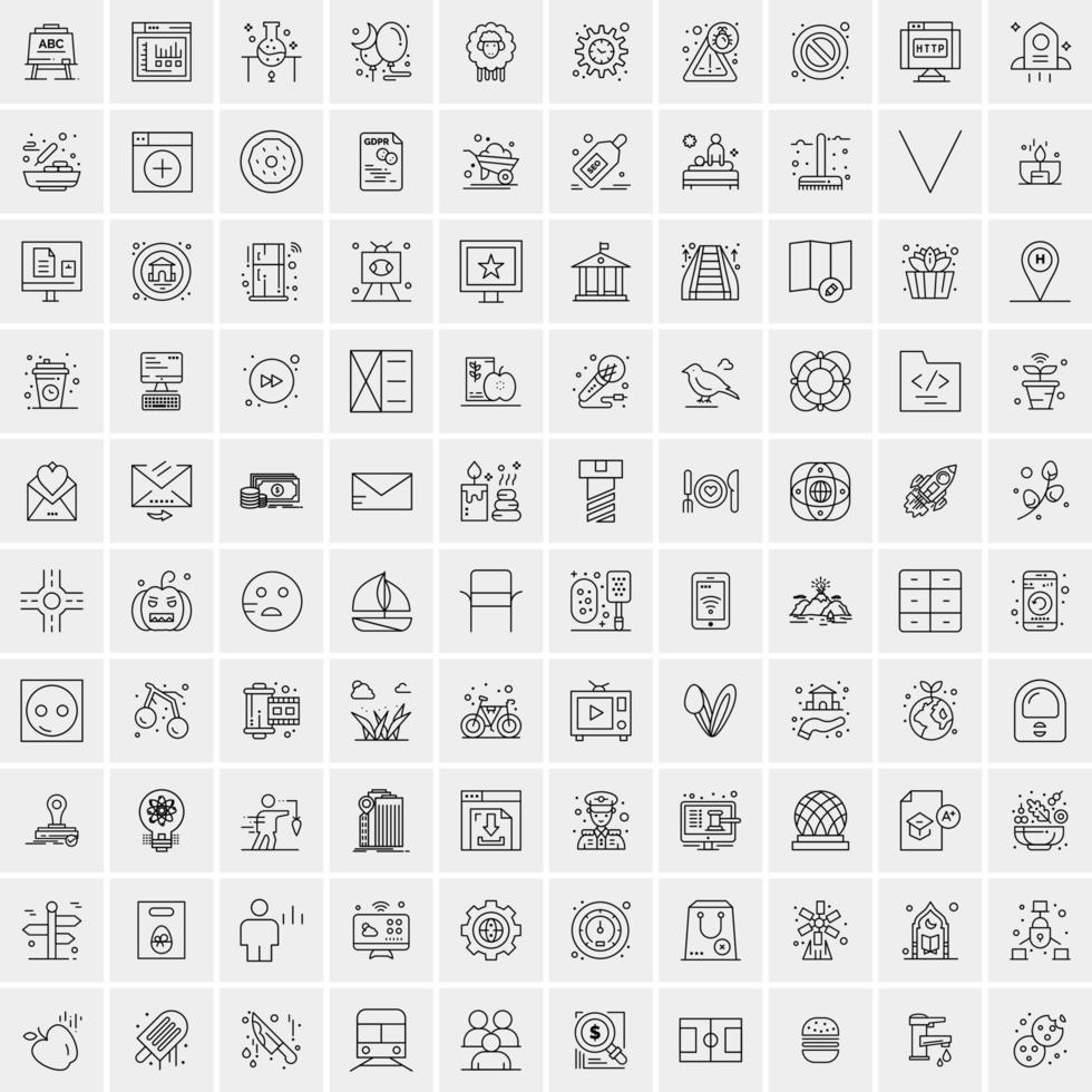 pacote de 100 ícones de linha universal para mobile e web vetor