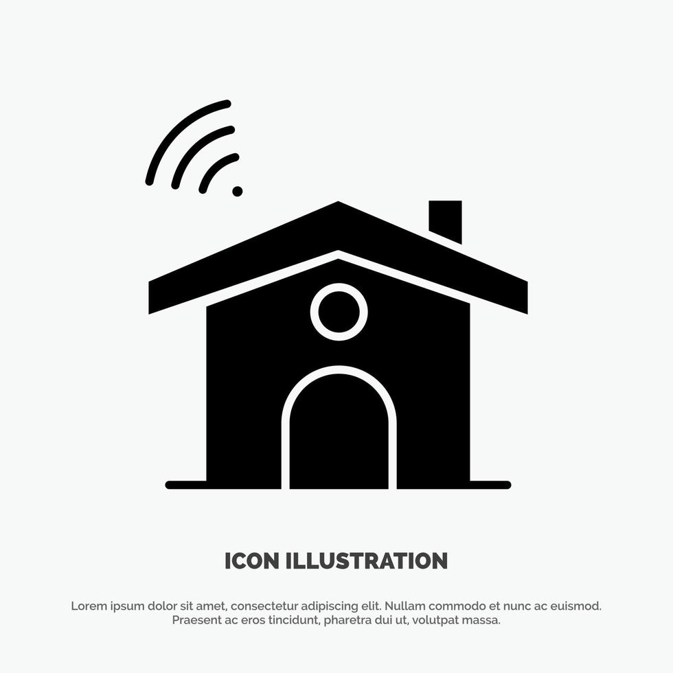 vetor de ícone de glifo sólido de casa de sinal de serviço wi-fi