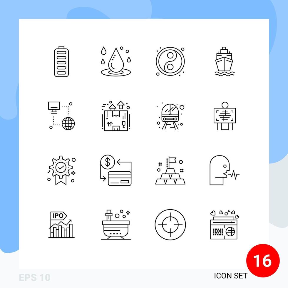 16 contornos de vetores temáticos e símbolos editáveis de elementos de design de vetores editáveis de navio de transporte de água de internet de computador