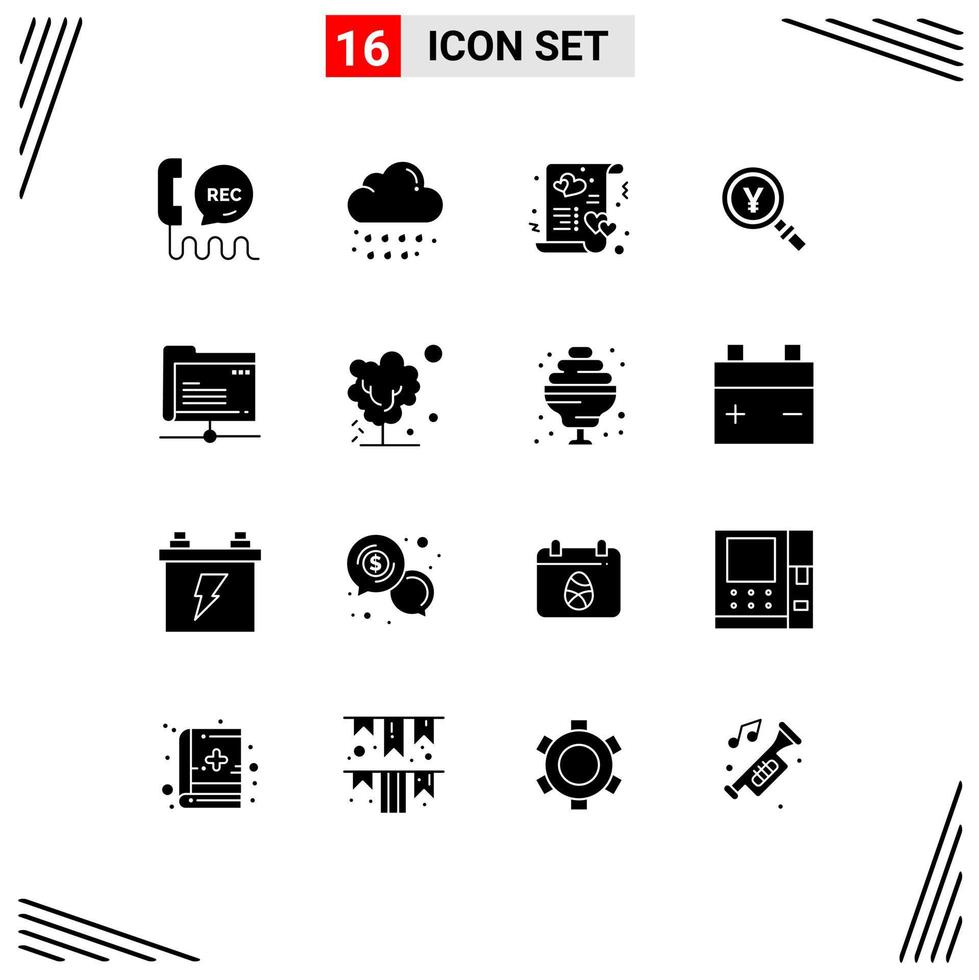 conjunto de 16 sinais de símbolos de ícones de interface do usuário modernos para pesquisa Japão tempo iene amor elementos de design de vetores editáveis
