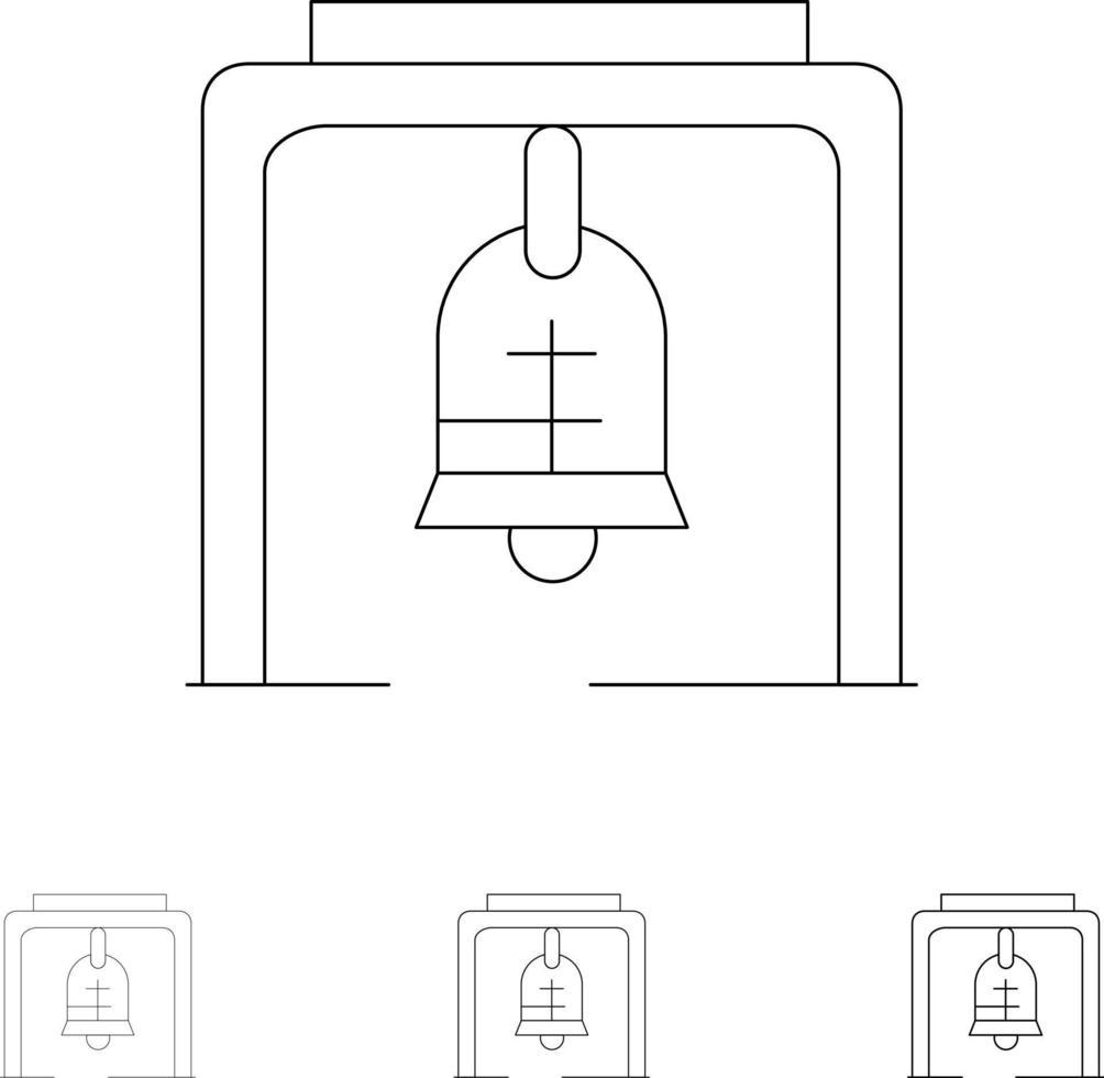 sino de alerta sino de natal sino da igreja conjunto de ícones de linha preta fina e ousada vetor