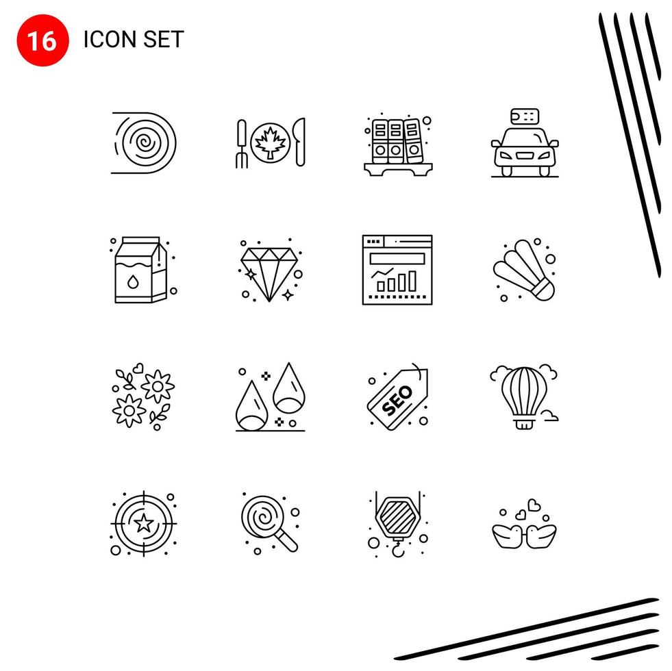 pacote de interface do usuário de 16 contornos básicos de elementos de design de vetores editáveis de carro elétrico de folha de energia de leite