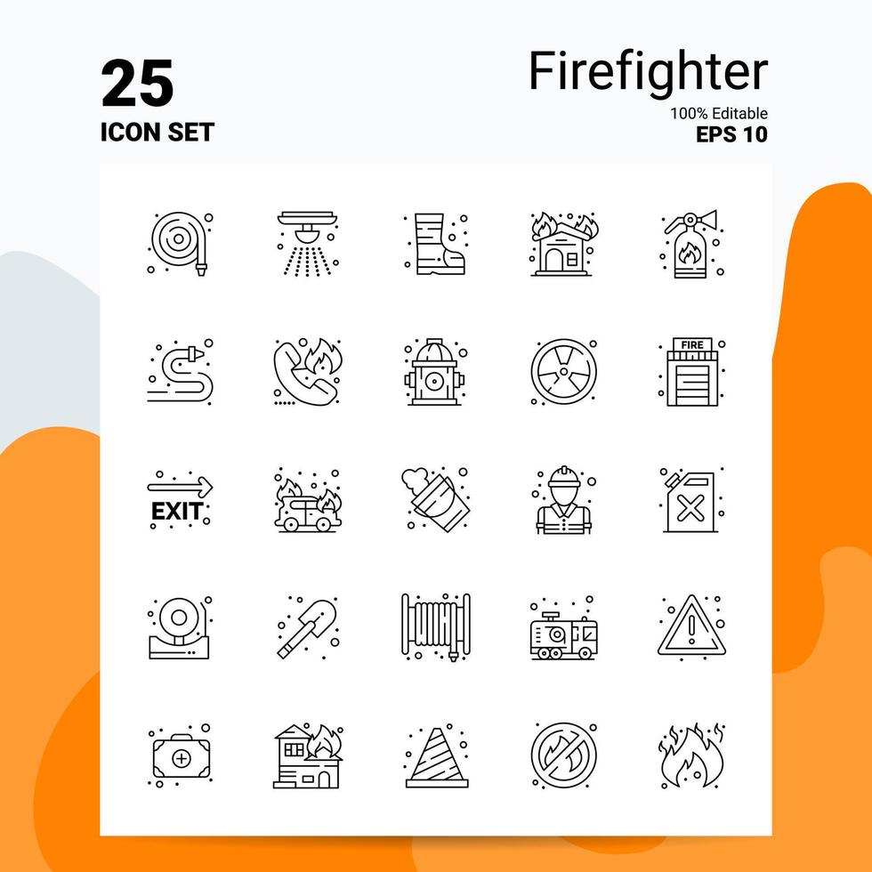 25 conjunto de ícones de bombeiro 100 eps editáveis 10 arquivos de conceito de logotipo de negócios idéias de design de ícone de linha vetor