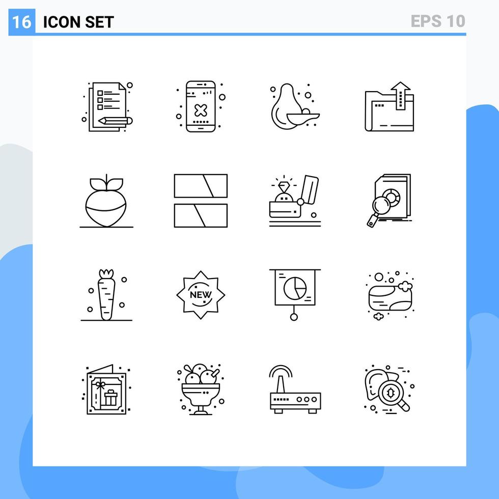 16 sinais de contorno universal símbolos de edição de arquivos de comida de frutas nabo editáveis elementos de design vetorial vetor