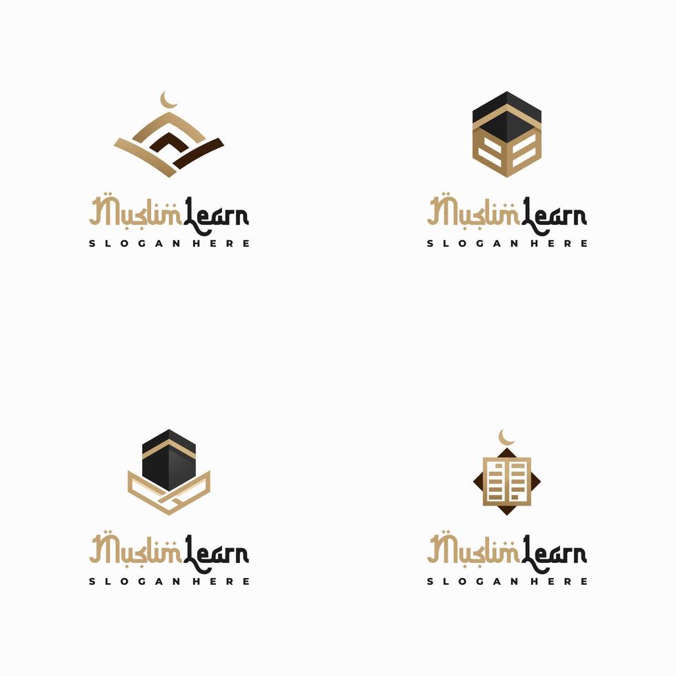 conjunto de logotipo de aprendizado muçulmano de luxo, modelo de logotipo de aprendizado islâmico, ilustração vetorial vetor