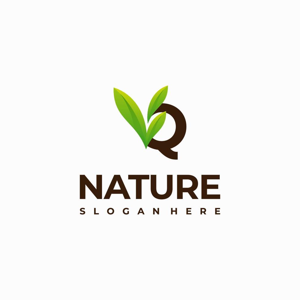 desenhos de logotipo de natureza inicial de folha de carta, ilustração de ícone de vetor de logotipo de natureza verde de carta moderna