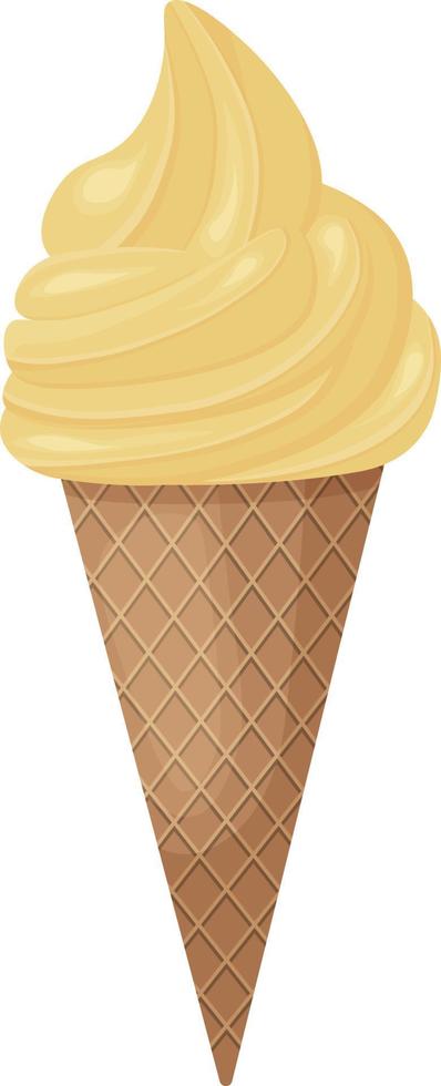 sorvete. delicioso sorvete em um cone de waffle. sorvete de baunilha. ilustração vetorial isolada em um fundo branco. vetor