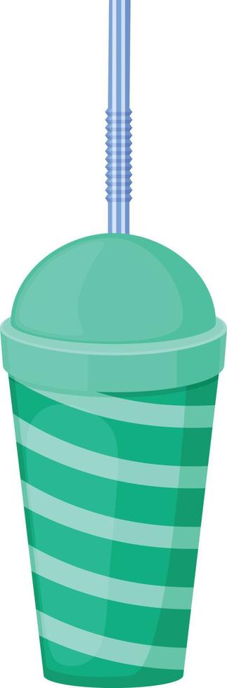 uma imagem de um copo de papel com um canudo. um copo de plástico para fast food. um copo de bebida verde com um canudo. ilustração vetorial isolada em um fundo branco vetor