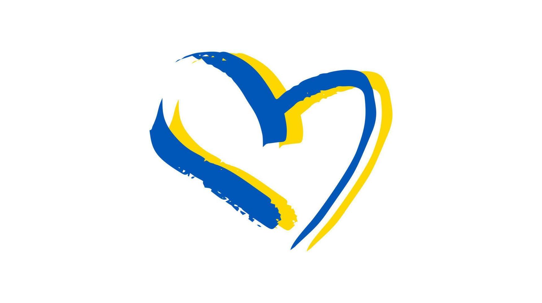 coração desenhado à mão em cores ucranianas. coração grunge amarelo e azul doodle sobre fundo branco. ilustração vetorial vetor