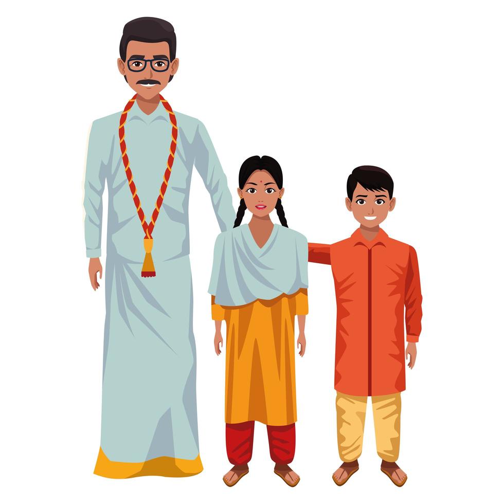 personagens de desenhos animados de família indiana vetor