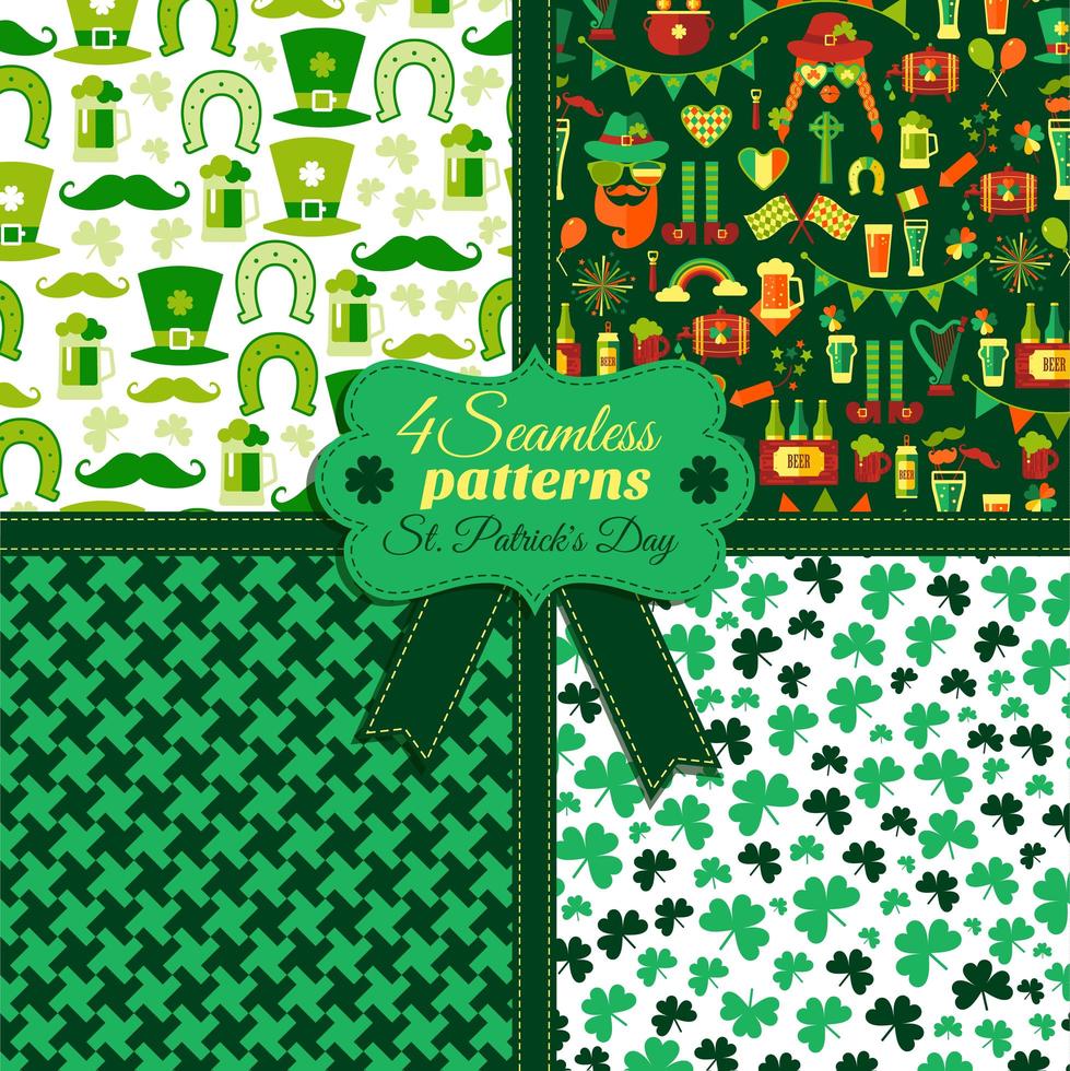 conjunto de padrão de moda sem costura de cores verdes vetor