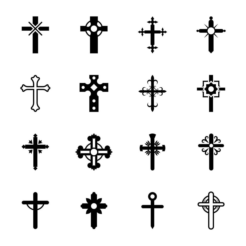conjunto de ícones de glifos de cruz cristã vetor