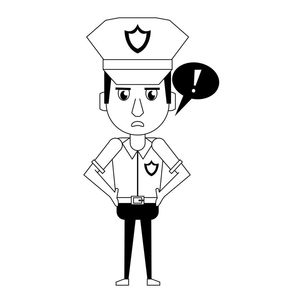 personagem de desenho animado policial em preto e branco vetor