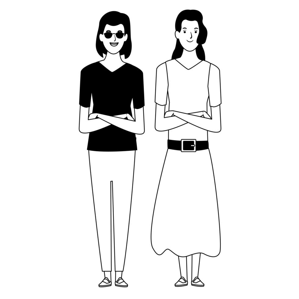 personagens de desenhos animados femininos em preto e branco vetor