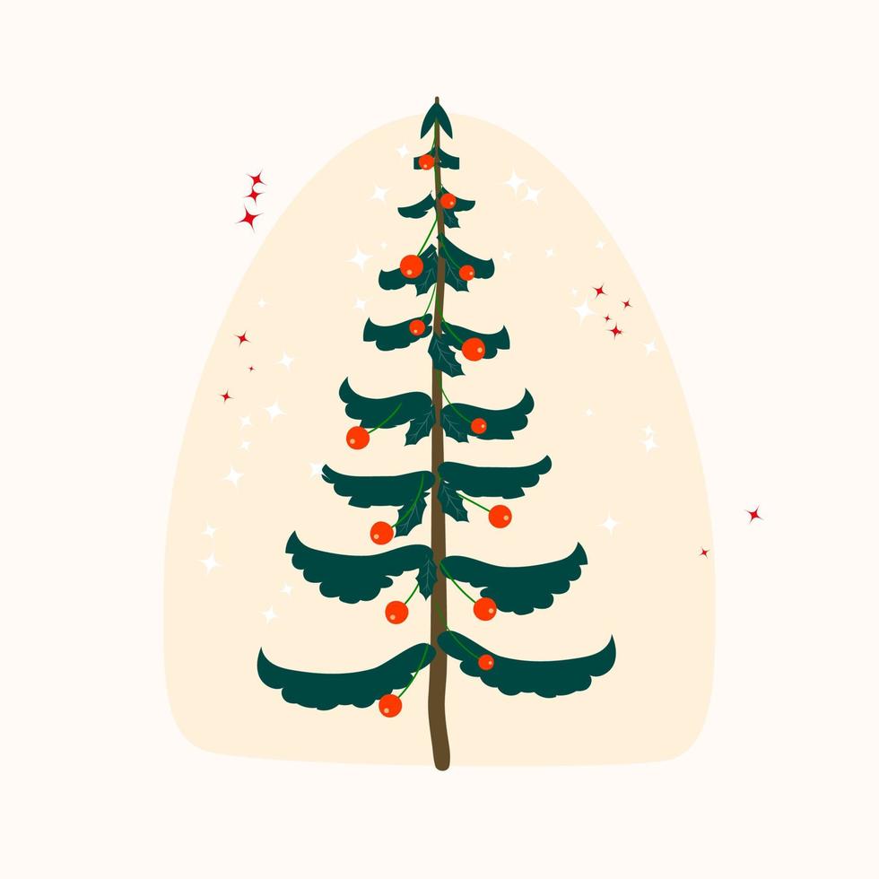 árvore de natal decorada com bolas de natal e estrelas ilustração plana desenhada à mão no fundo branco vetor