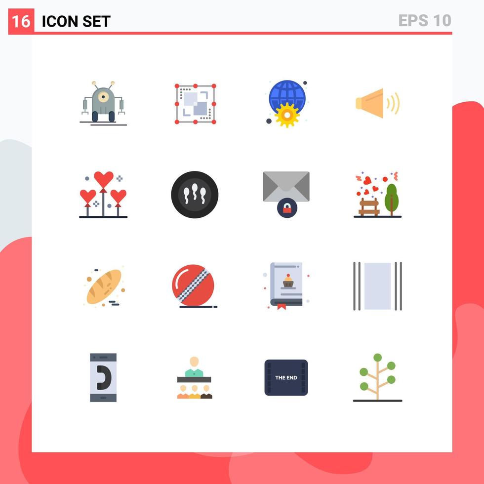 Conjunto de 16 cores planas universais para aplicações web e móveis pacote de alto-falante de engrenagem de volume de balão editável na web pacote de elementos de design de vetores criativos