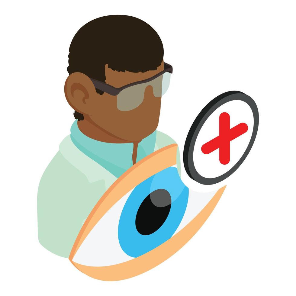 vetor isométrico de ícone de hipermetropia de tratamento. oftalmologista olho humano sinal de mais