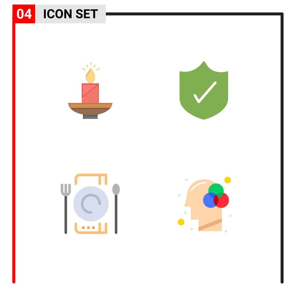 conjunto moderno de pictograma de 4 ícones planos de vela segurança cera de páscoa catering elementos de design de vetores editáveis