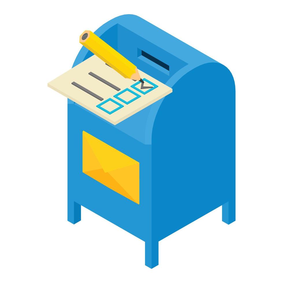 vetor isométrico do ícone do processo de votação. documento de votação com caixa postal de marca de seleção