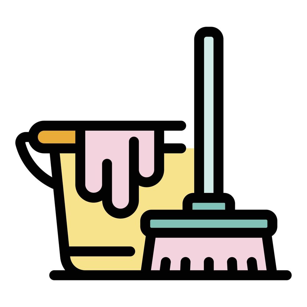 vetor de contorno de cor de ícone de serviço de quarto de limpeza