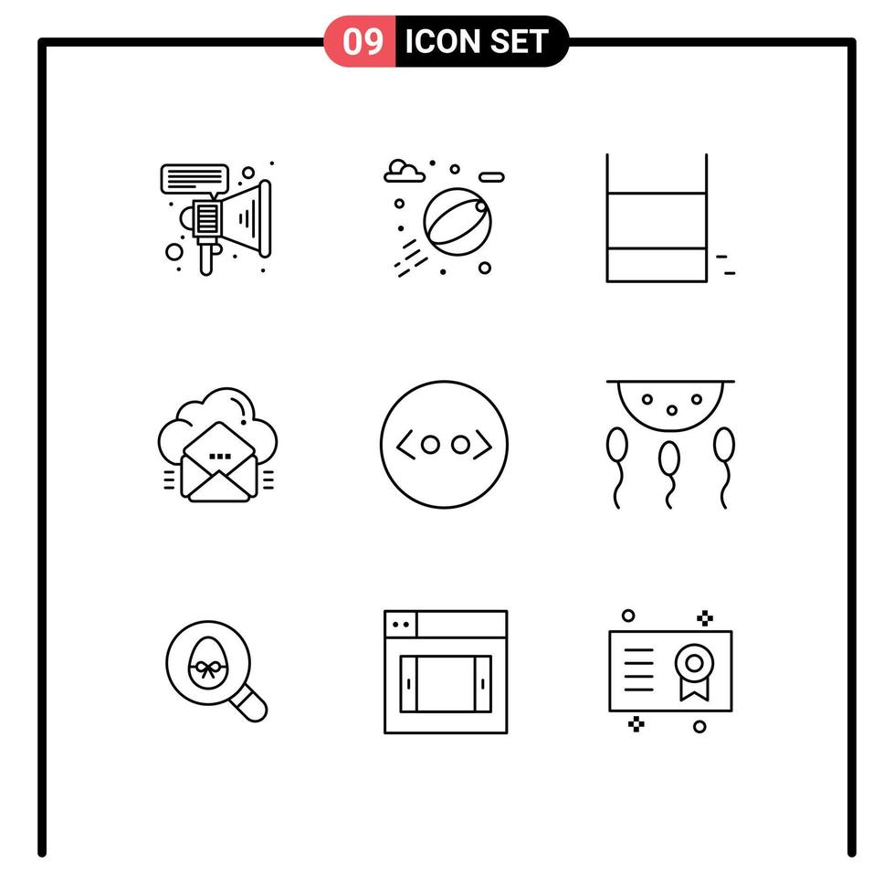 pacote de linha vetorial editável com 9 contornos simples de colchetes html mensagem de anel e-mail elementos de design vetorial editável vetor