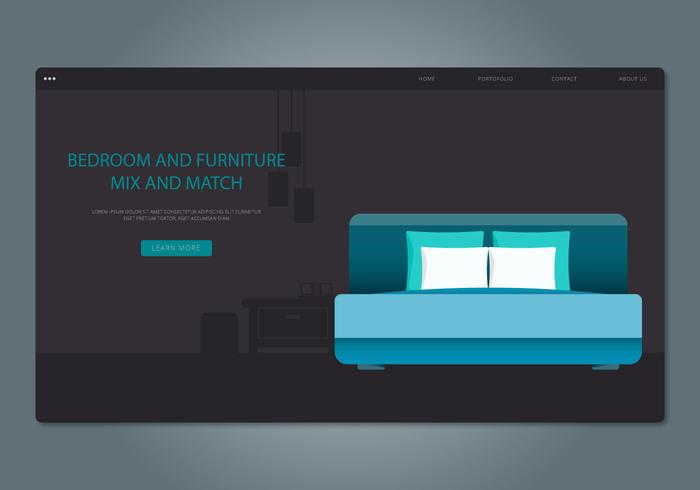 Blue-Headboard Bedroom and Furniture Web Interface vetor