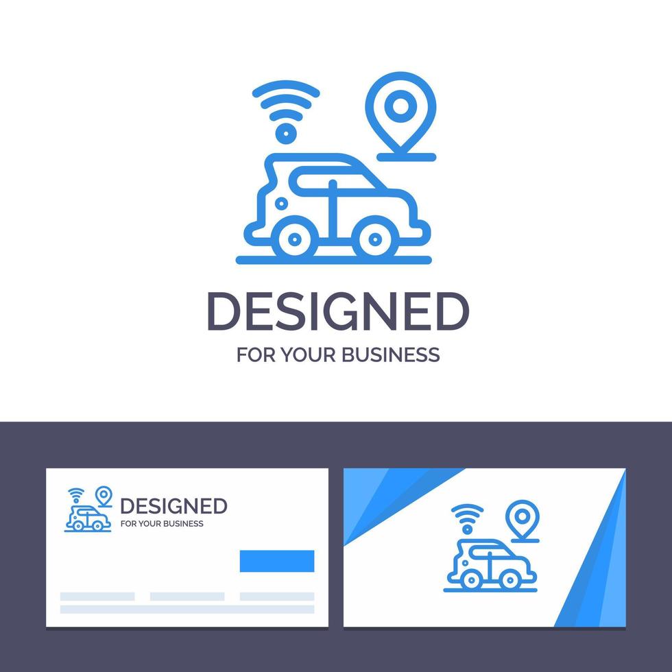 cartão de visita criativo e modelo de logotipo ilustração vetorial de tecnologia de mapa de localização de carro vetor
