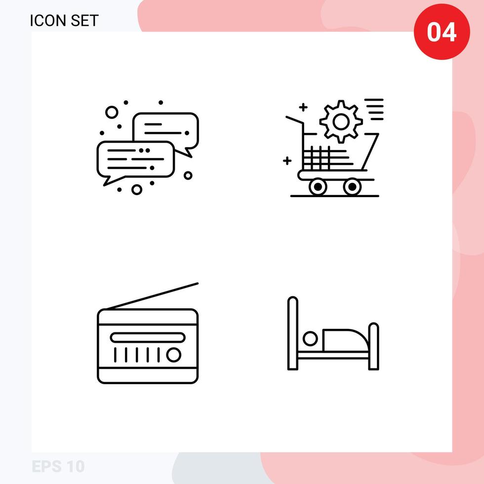 conjunto de 4 sinais de símbolos de ícones de interface do usuário modernos para carrinho de rádio fm de negócios, receptor de rádio on-line, elementos de design de vetores editáveis