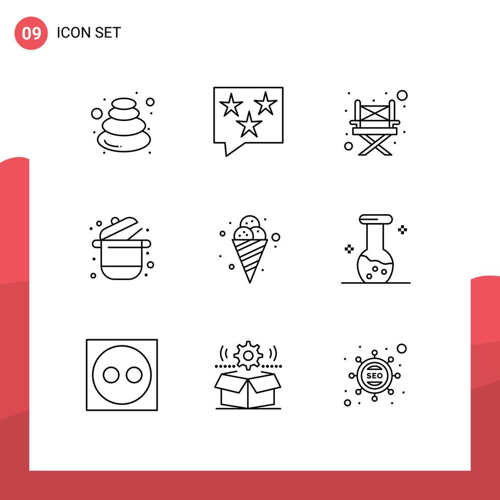 9 sinais de contorno universal símbolos de taxa de cozinha de supermercado karahi cadeira elementos de design de vetores editáveis