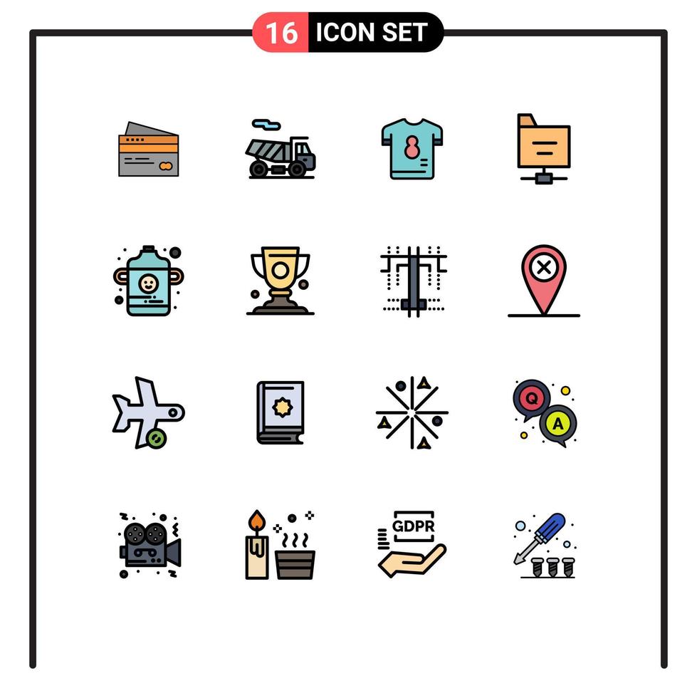 16 interface de usuário pacote de linha cheia de cores planas de sinais e símbolos modernos de pasta kit de camisa de bicicleta de futebol elementos de design de vetores criativos editáveis