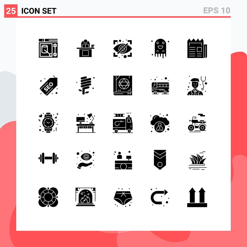 conjunto de 25 sinais de símbolos de ícones de interface do usuário modernos para elementos de design de vetor editável de olho de segurança de pessoa fantasma de horror