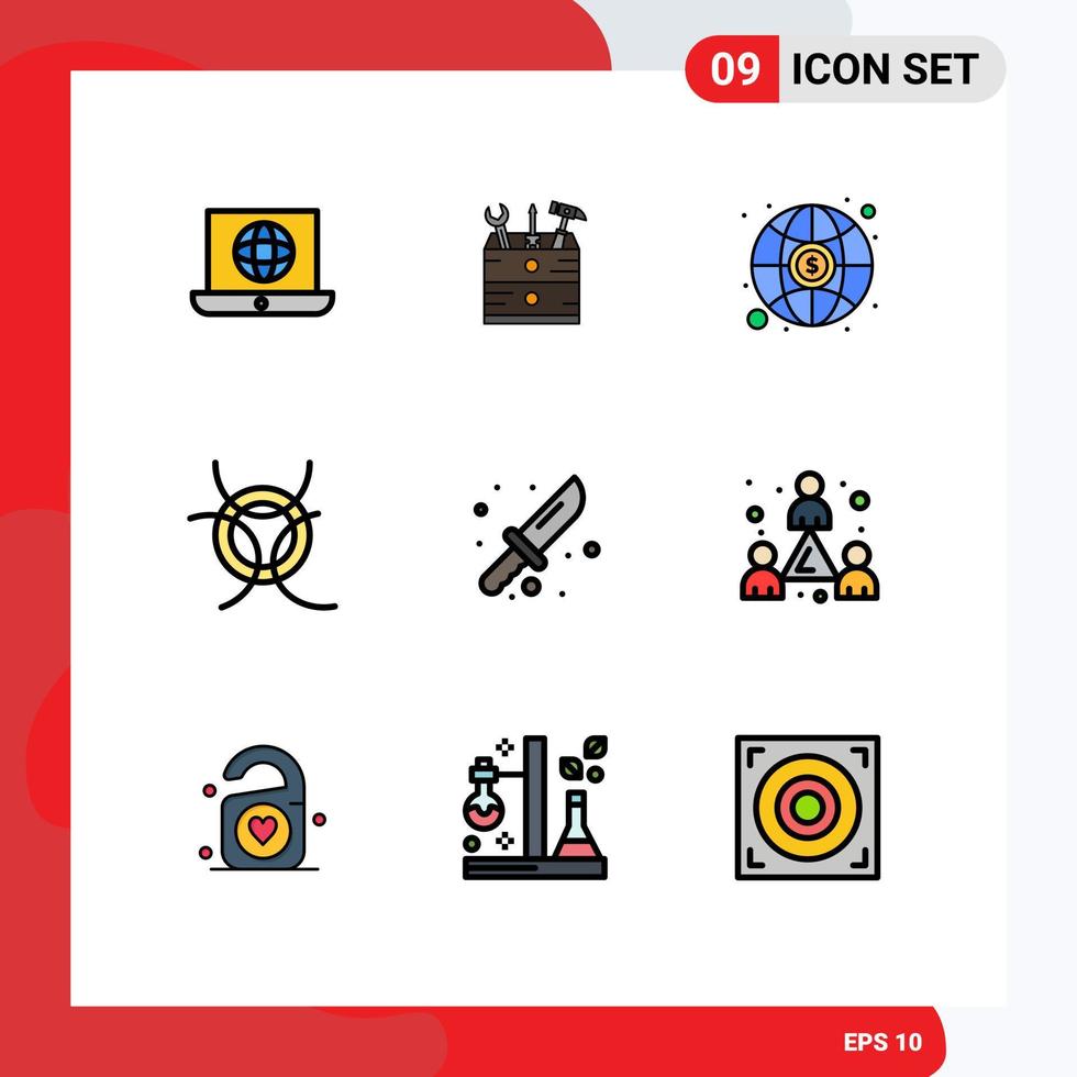 pacote de ícones vetoriais de estoque de 9 sinais e símbolos de linha para caminhadas de ferramenta elementos de design de vetores editáveis de ciência de acampamento global