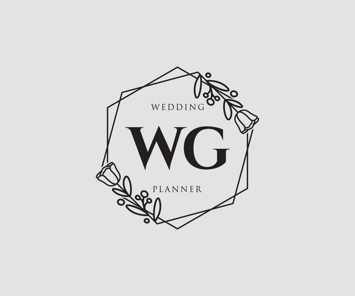 logo feminino inicial wg. utilizável para logotipos de natureza, salão, spa, cosméticos e beleza. elemento de modelo de design de logotipo de vetor plana.