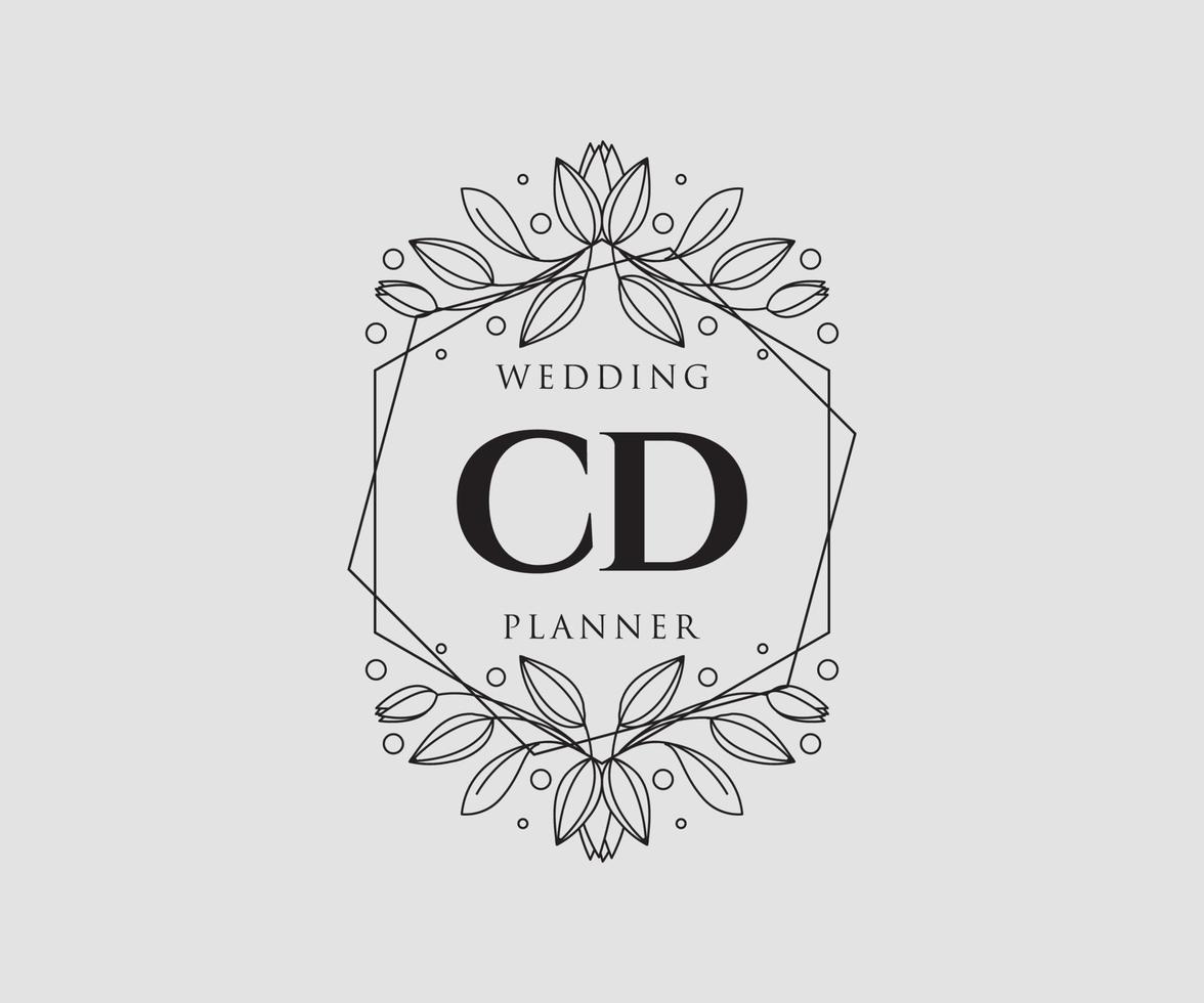 coleção de logotipos de monograma de casamento de carta inicial de cd, modelos modernos minimalistas e florais desenhados à mão para cartões de convite, salve a data, identidade elegante para restaurante, boutique, café em vetor