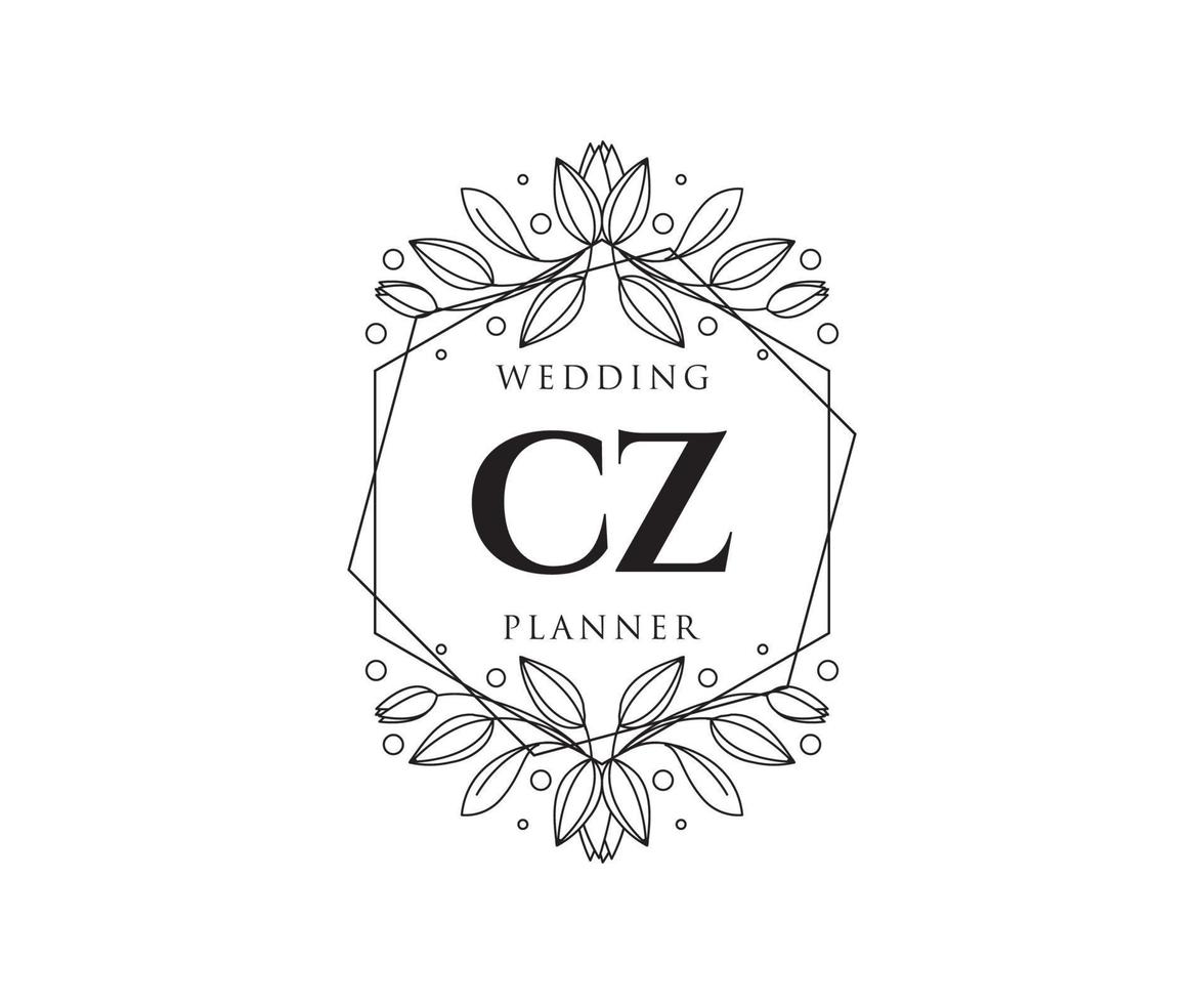 coleção de logotipos de monograma de casamento de carta inicial cz, modelos modernos minimalistas e florais desenhados à mão para cartões de convite, salve a data, identidade elegante para restaurante, boutique, café em vetor