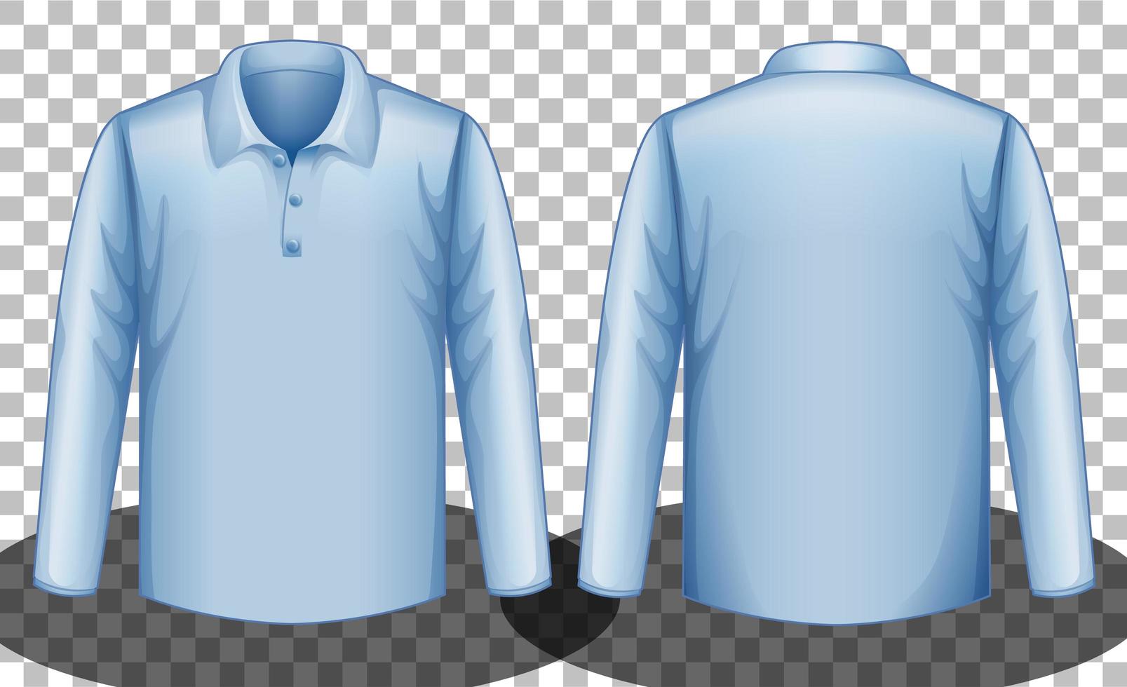 camisa pólo azul de mangas compridas frente e verso vetor