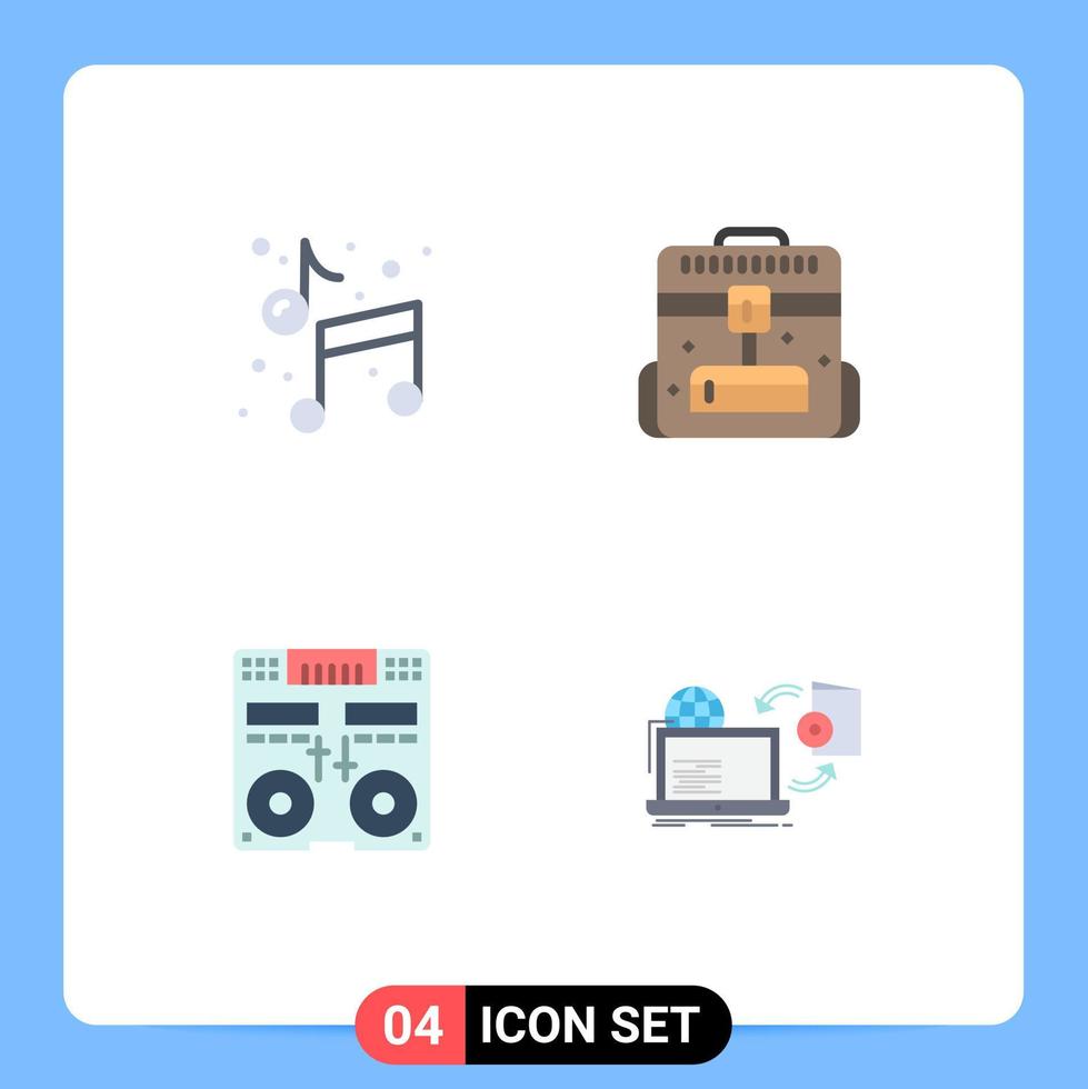 conjunto moderno de 4 ícones e símbolos planos, como console de música, pintura, misturador de escritório, elementos de design vetorial editáveis vetor