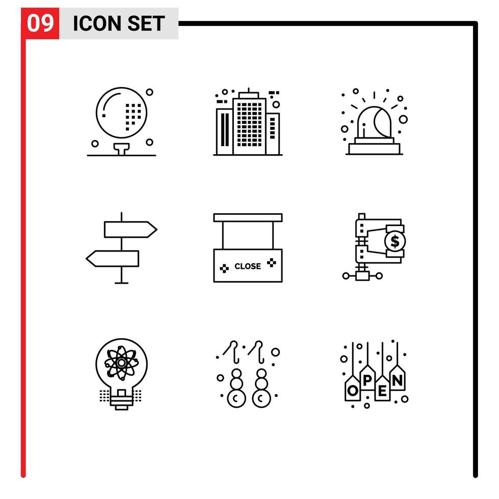 pacote de interface do usuário com 9 contornos básicos de sinais setas básicas da empresa sirene elementos de design vetorial editáveis vetor