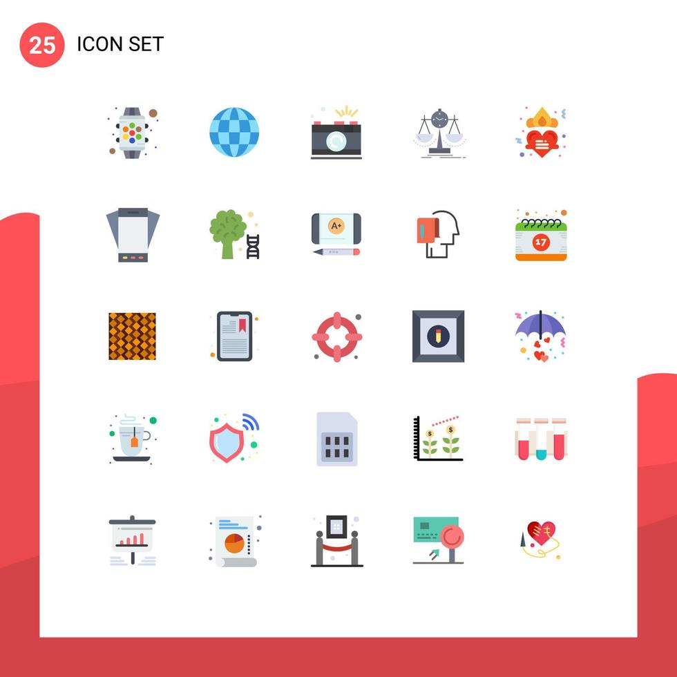 Pacote de cores planas de 25 interfaces de usuário de sinais e símbolos modernos da fotografia do cartão de pontuação da coroa, medida de elementos de design de vetores editáveis equilibrados